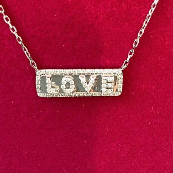 RACHEL ZOE STERLING SILVER NECKLACE LOVE BAR PENDANT 16” - Picture 4 of 8